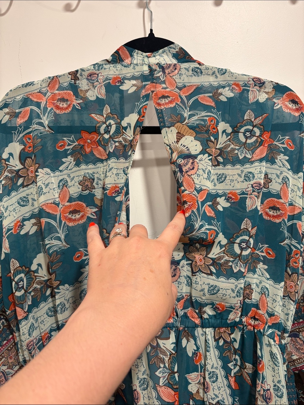Umgee Teal Floral Boho Maxi Kimono Duster Size Medium - Picture 12 of 12